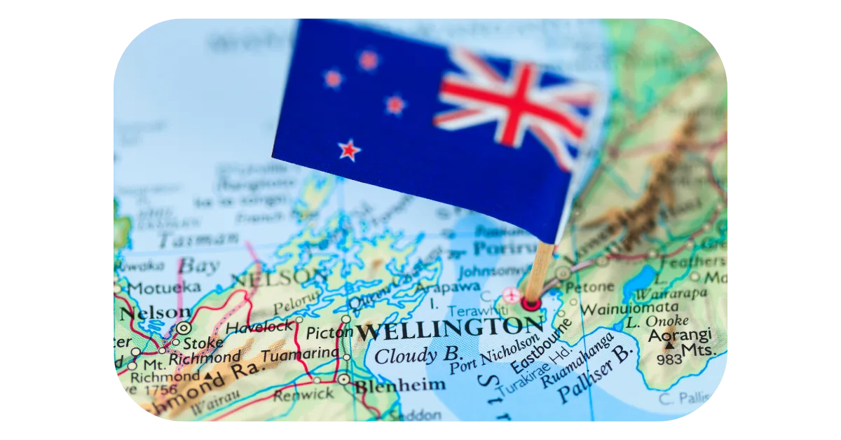Map of New Zealand with flag